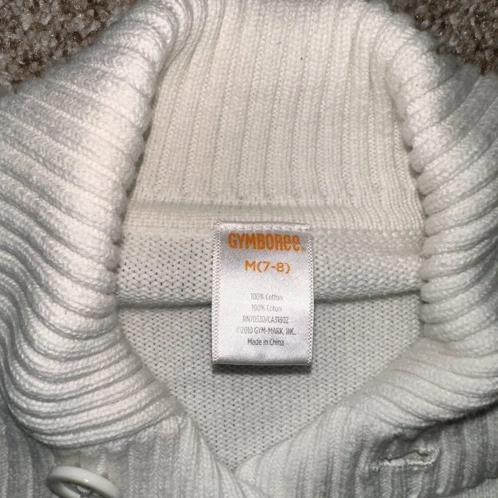 GYMBOREE WHITE Cardigan Sweater Sz 7-8 big collar long sleeve lightweight